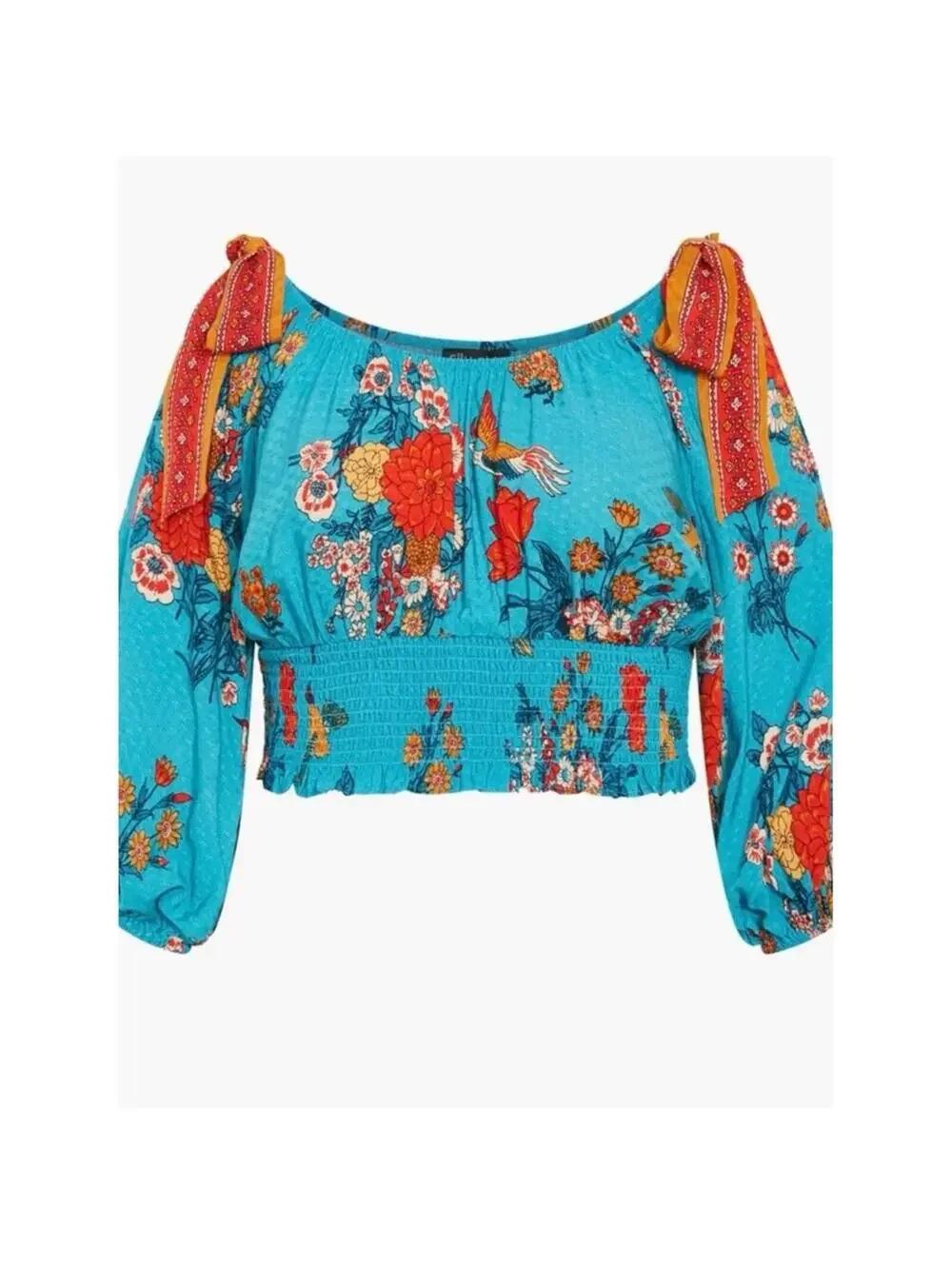 City Chic Venice Floral Print Smocked Waist Crop Top